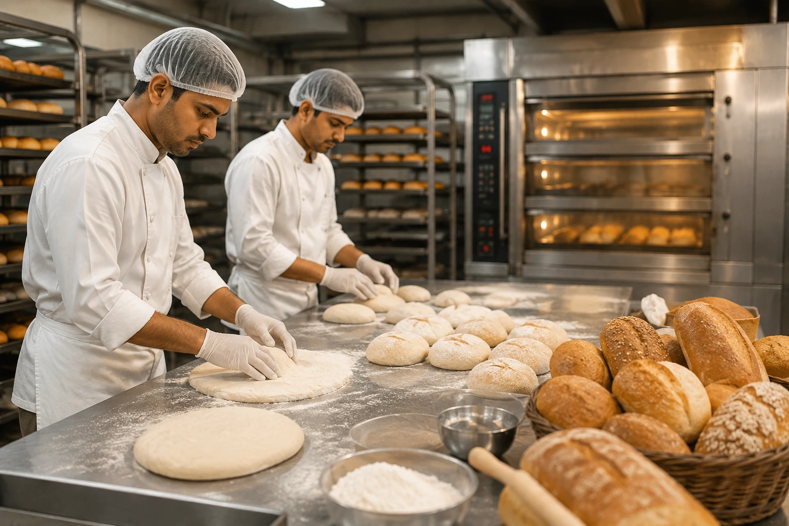 Bakery Staff Preparing Fresh Bread Dough
